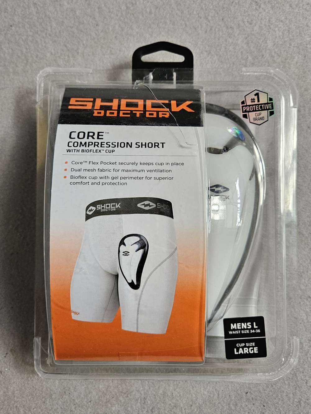 Shock Doctor BioFlex Protective Athletic Cup White Black Mens Large NEW Cup Only
